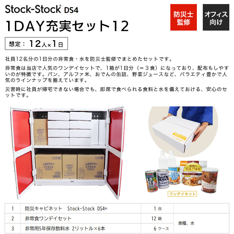 オフィス用防災ロッカー＋1DAY充実備蓄セット 12人1日分 ｜ あんしんの
