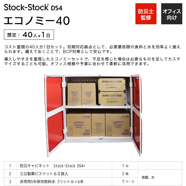 オフィス用防災ロッカー＋エコノミー備蓄セット 40人1日分 ｜ あんしん