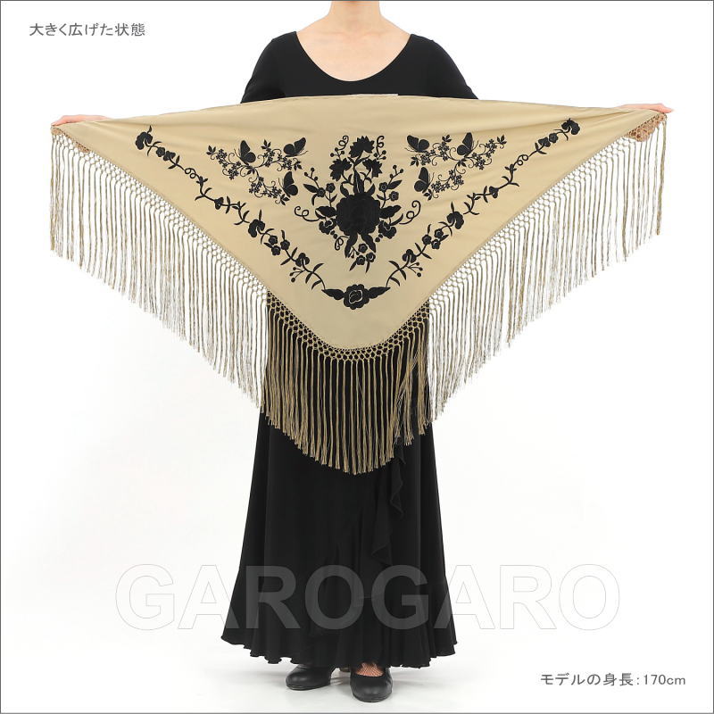 フラメンコ 刺繍シージョ ブラックxマルチカラーお花＆蝶々刺繍