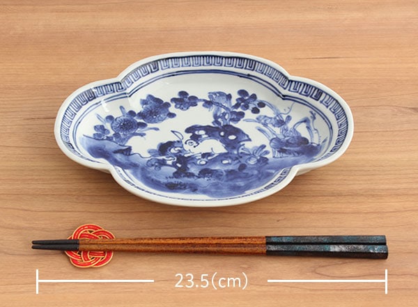 萌窯 木瓜皿（染付うさぎ）｜九谷焼のうつわ｜和食器通販 じろや