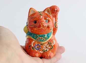 MATTEL やきもの人形 招き猫 オレンジ 陶器製