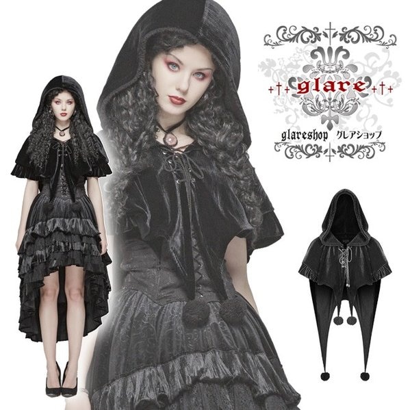 Glareshop グレアショップ 公式ストア ゴスロリ Glareshop グレアショップ S L 2xl Jx555 B ゴスロリ ゴシックロリータ ベルベット フード付き ケープ 黒 レディース ゴスロリ ゴシック パンク ロック ファッション スチームパンク ヴィジュアル系 V系