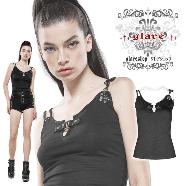 Glareshop グレアショップ 公式ストア ゴスロリ Glareshop グレアショップ S L 2xl セール Kx339 B ゴスロリ タンクトップ ベスト Tシャツ 黒 レディース ゴスロリ ゴシック パンク ロック ファッション スチームパンク ヴィジュアル系 V系 モード系