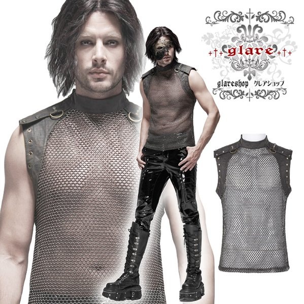 Glareshop グレアショップ 公式ストア ゴスロリ Glareshop グレアショップ M S M 5xl Kx360 ゴスロリ パンク シースルー ノースリーブ ベスト 黒 メンズ ゴスロリ ゴシック パンク ロック ファッション スチームパンク ヴィジュアル系 V系 モード系 コスプレ