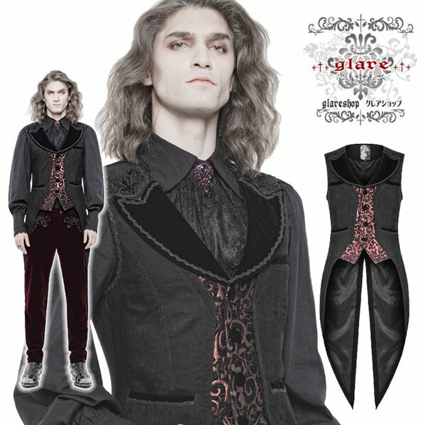 Glareshop グレアショップ 公式ストア ゴスロリ Glareshop グレアショップ M S M 5xl Kx377 R ゴシック 貴族気質 ジャカード 燕尾服 ベスト 黒 赤 メンズ ゴスロリ ゴシック パンク ロック ファッション スチームパンク ヴィジュアル系 V系 モード系