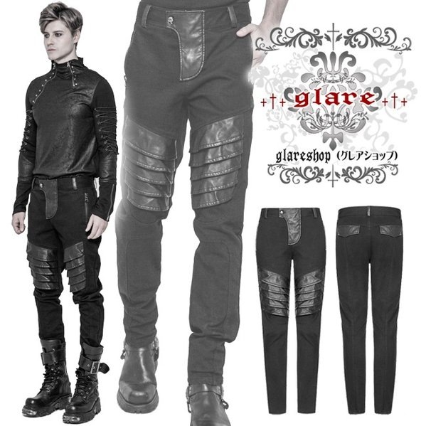 Glareshop グレアショップ 公式ストア ゴスロリ Glareshop グレアショップ M S M 5xl Px352 クール 膝鎧デザイン Puレザー パンツ 黒 メンズ ゴスロリ ゴシック パンク ロック ファッション スチームパンク ヴィジュアル系 V系 モード系 コスプレ ステージ