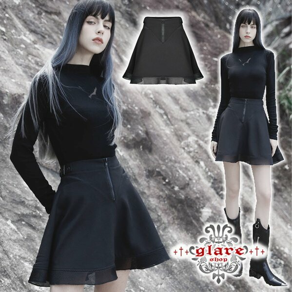 Glareshop グレアショップ 公式ストア ゴスロリ Glareshop グレアショップ Xs 4xl Sx478 B ゴスロリ ゴシック モード系 近未来 個性的 ミニスカート フレアスカート 黒 レディース ゴスロリ ゴシック パンク ロック ファッション スチームパンク