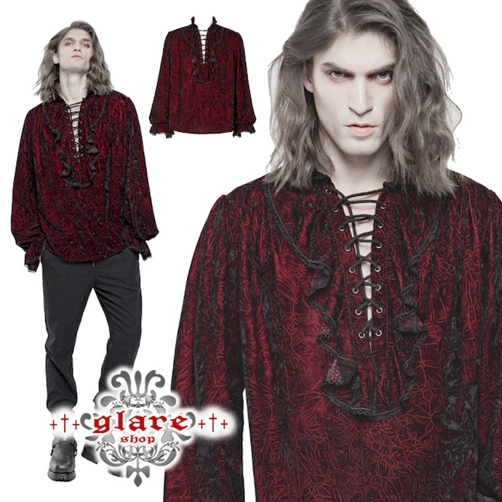 Glareshop グレアショップ 公式ストア ゴスロリ Glareshop グレアショップ M S M 5xl Tx8 R ゴスロリ ゴシックパンク ベルベット 長袖 シャツ 赤 黒 メンズ ゴスロリ ゴシック パンク ロック ファッション スチームパンク ヴィジュアル系 V系 モード系