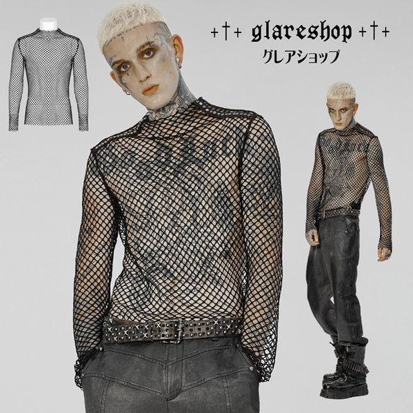 Glareshop グレアショップ 公式ストア Glareshop グレアショップ M M M Xl M 3xl Txa050 ゴシック パンク メッシュ 長袖 シースルー Tシャツ カットソー 黒 メンズ ゴスロリ ゴシック パンク ロック ファッション スチームパンク ヴィジュアル系 V系 モード系
