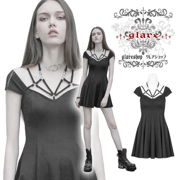 Glareshop グレアショップ 公式ストア ゴスロリ Glareshop グレアショップ S L 2xl Wx307 ゴシック 半袖 Aライン ワンピース 黒 レディース ゴスロリ ゴシック パンク ロック ファッション スチームパンク ヴィジュアル系 V系 モード系 コスプレ ステージ