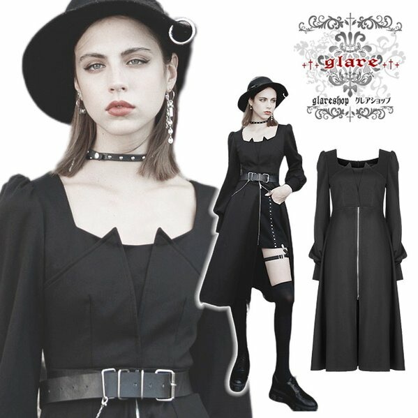 Glareshop グレアショップ 公式ストア ゴスロリ Glareshop グレアショップ Xs 4xl Wx609 ゴスロリ モード系 個性的 ダブルファスナー 長袖 ワンピース ドレス 黒 レディース ゴスロリ ゴシック パンク ロック ファッション スチームパンク ヴィジュアル系 V