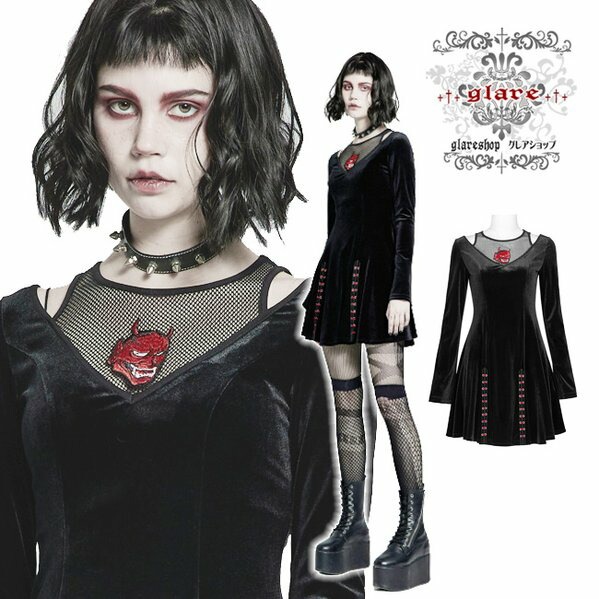 Glareshop グレアショップ 公式ストア Glareshop グレアショップ S L 2xl Wx626 B ゴスロリ ゴシック 刺繍 オープンショルダー 長袖 ワンピース 黒 レディース ゴスロリ ゴシック パンク ロック ファッション スチームパンク ヴィジュアル系 V系 モード 系
