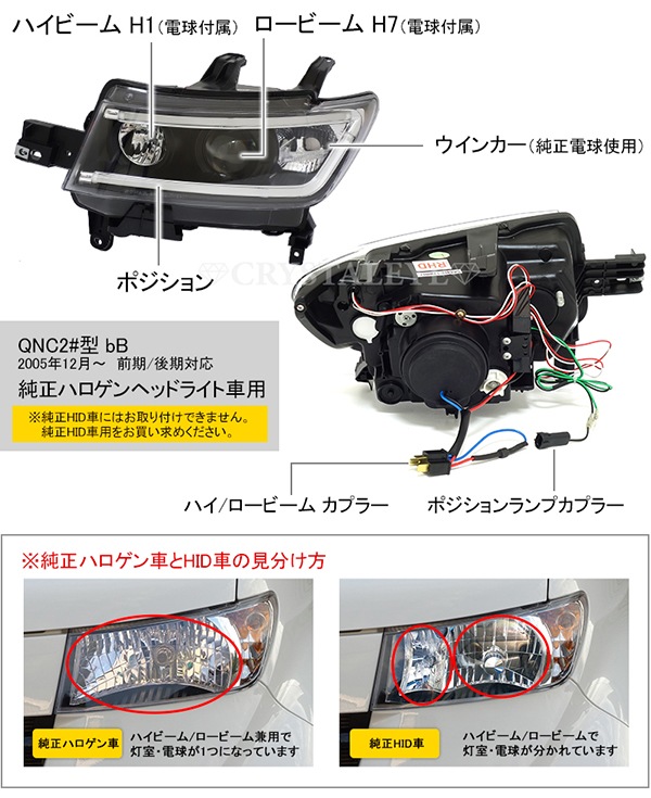 Qnc系 ファイバーledテールv2 Ledライトバープロジェクターヘッドライト 純正ハロゲン車用 ブラックタイプ