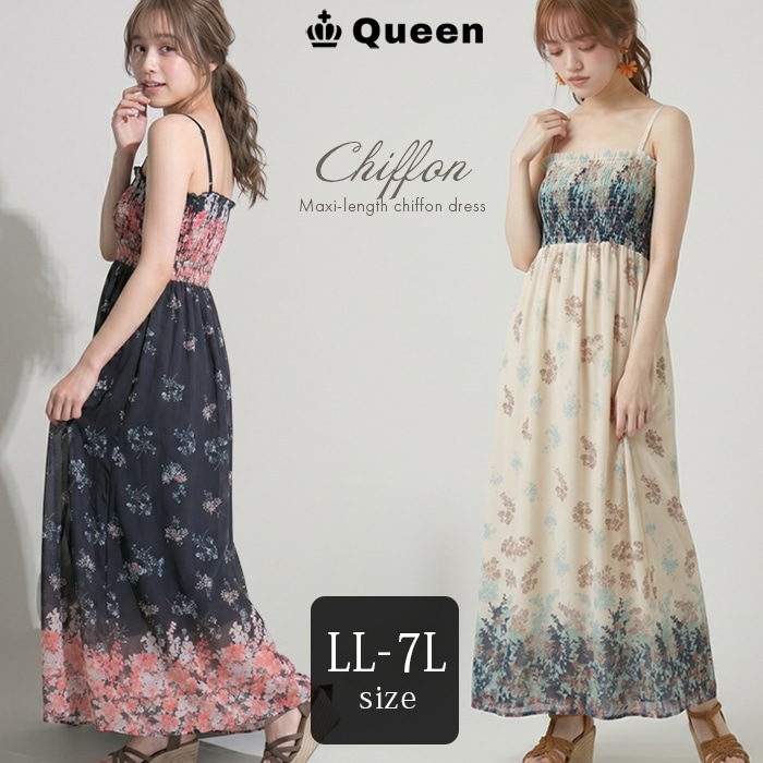小花柄マキシキャミワンピース LL 3L 4L 5L 6L 7L (c0015）