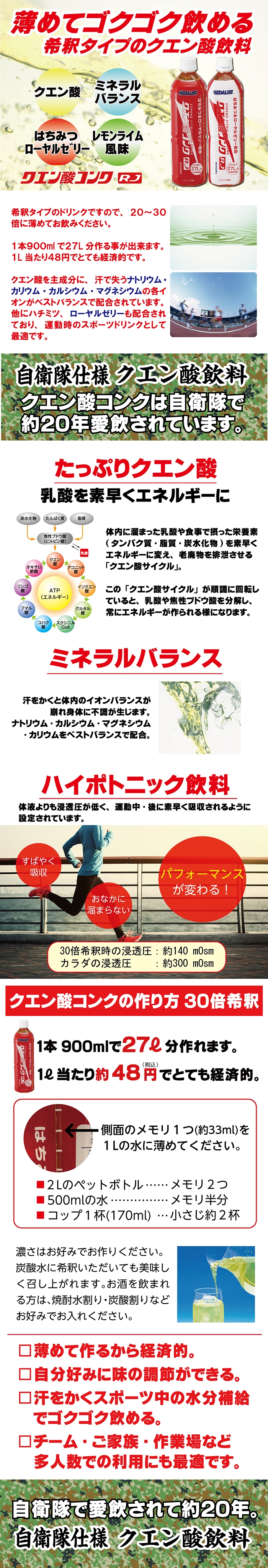 市場 メダリスト クエン酸コンクミネラル 清涼飲料水 30倍希釈時27リットル オルニチン 鉄分 900ml ミネラル