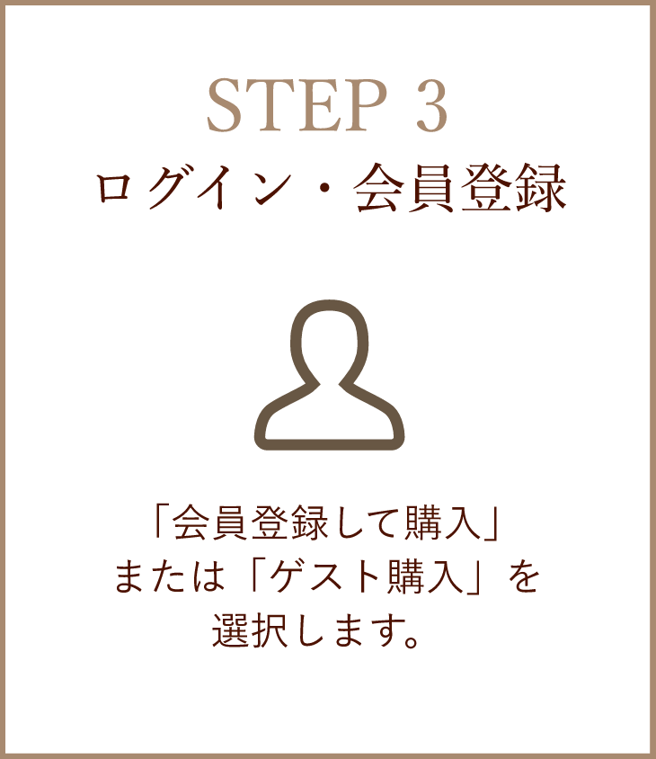【STEP3】ログイン・会員登録／「会員登録して購入」または「ゲスト購入」を選択します。