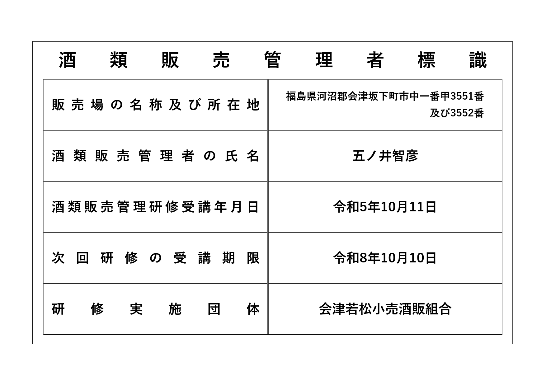 酒類販売管理者標識