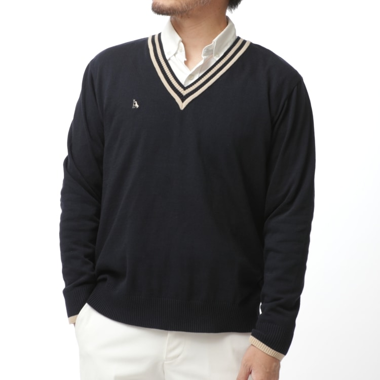 CABLE-TIPPED V-NECK SWEATER