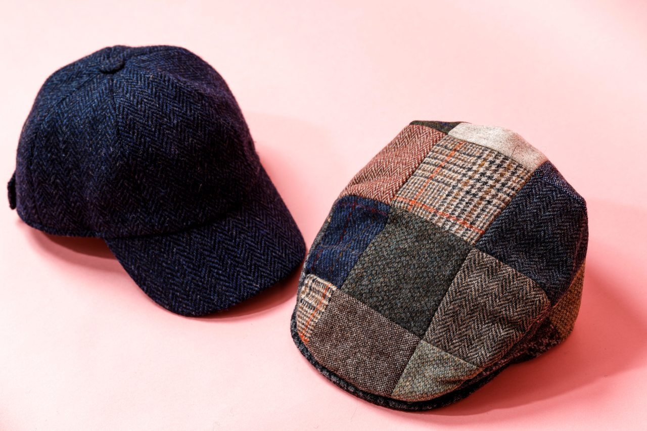 ハンナハット ウール100％ツイードキャップ＆パッチワークハンチング