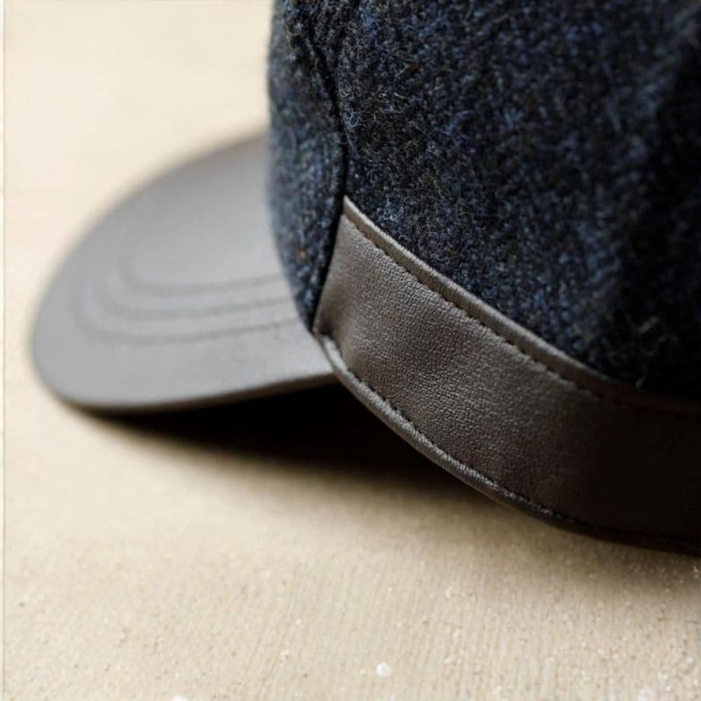 レザー使いヘリンボーン柄 ウールキャップ