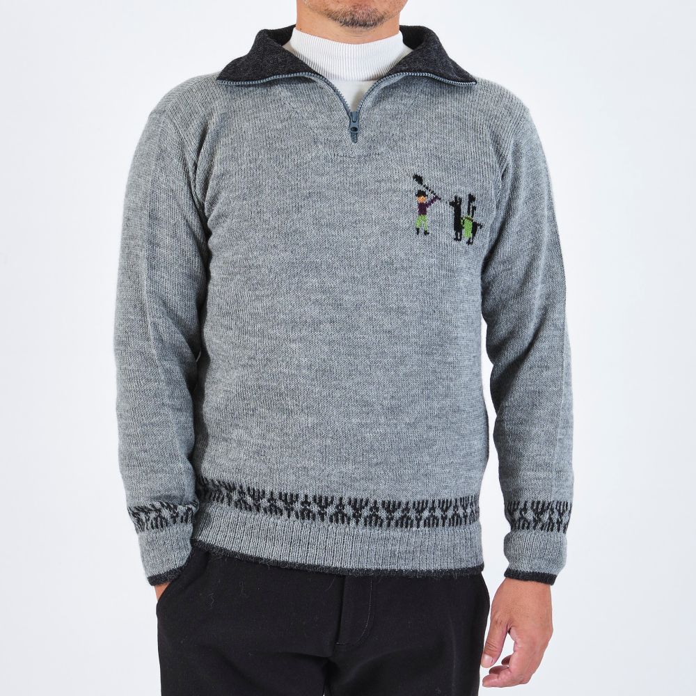 インポートハウス　アルパカ100％ゴルフ柄ハーフジップセーター