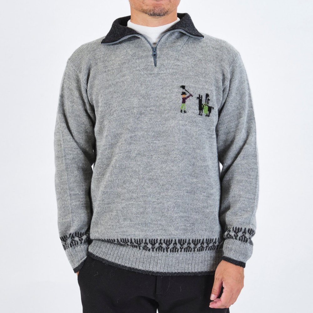 インポートハウス アルパカ100％ゴルフ柄ハーフジップセーター