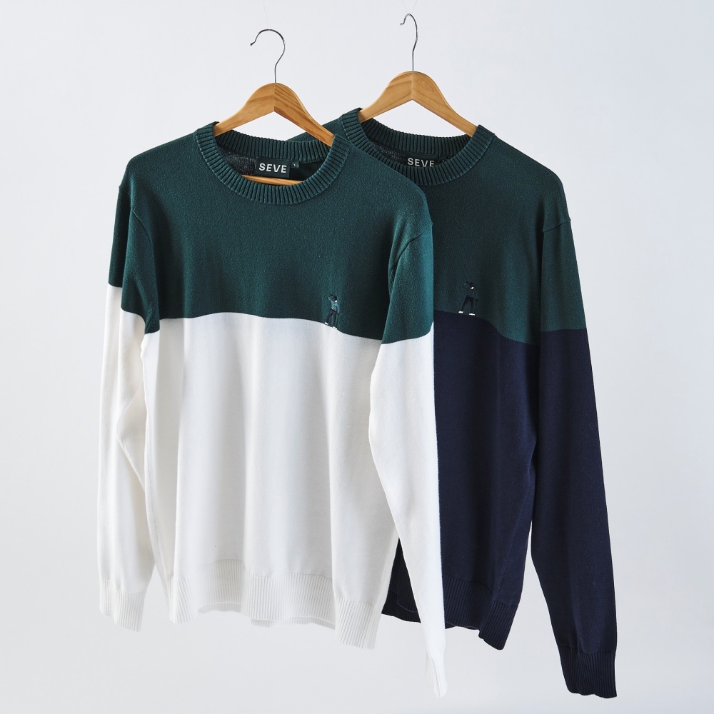 SEVE シルエットロゴ入り コットンゴルフセーター