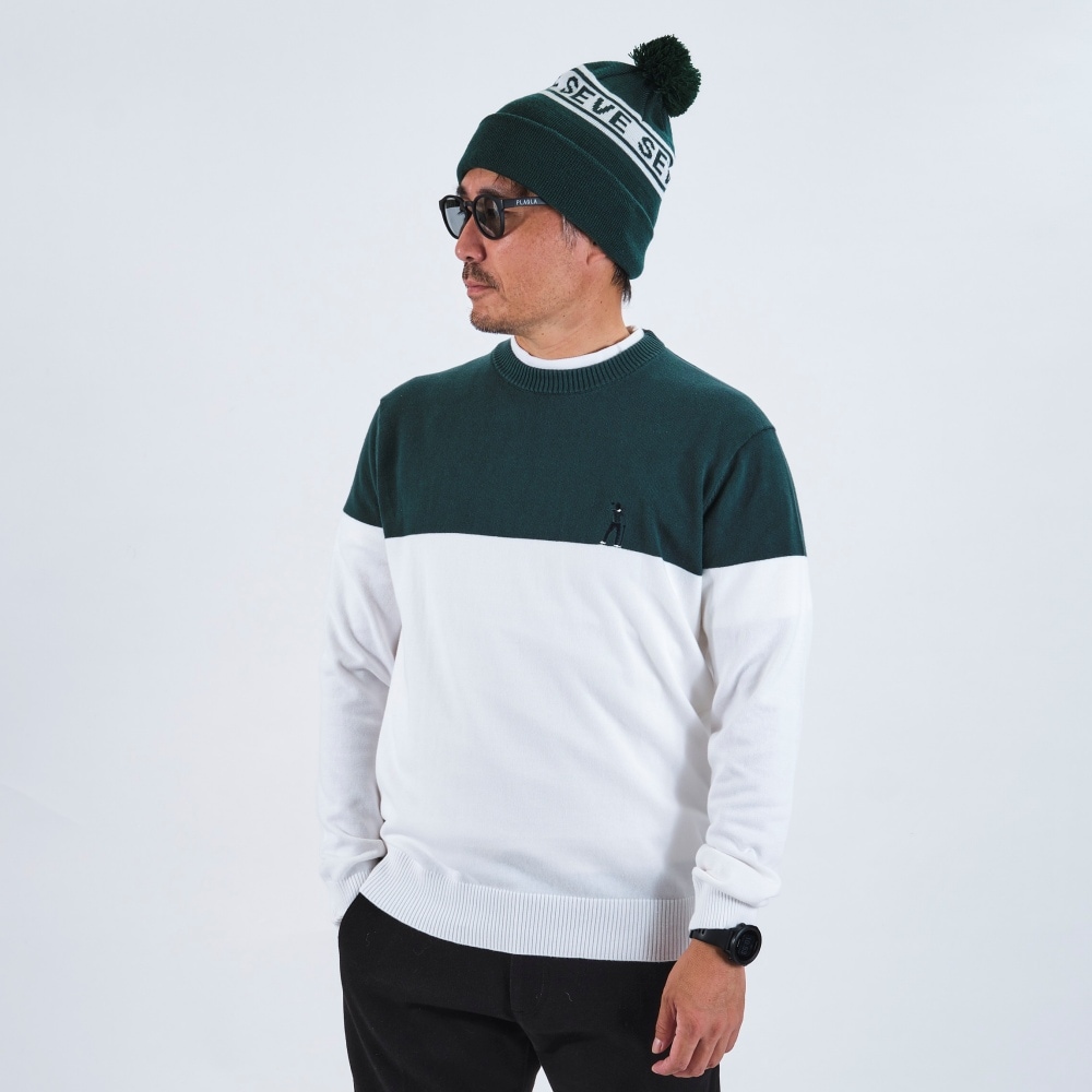 SEVE シルエットロゴ入り コットンゴルフセーター