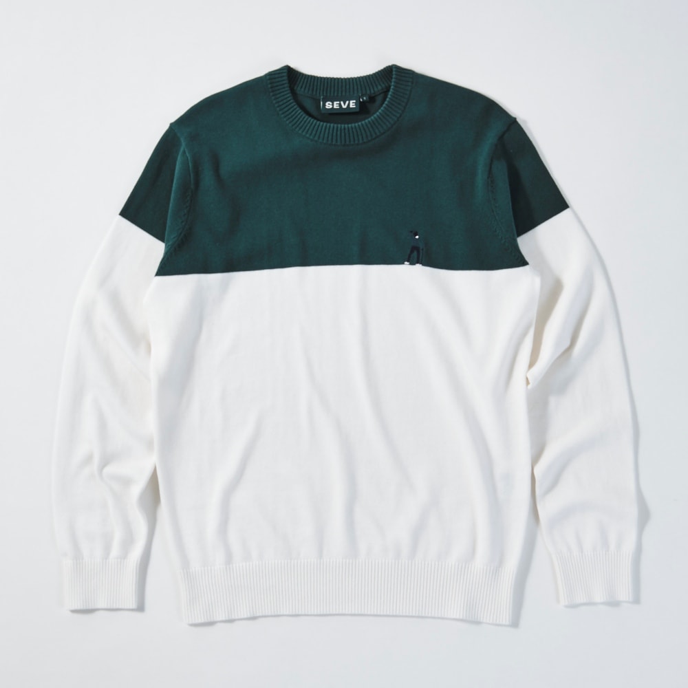 SEVE シルエットロゴ入り コットンゴルフセーター