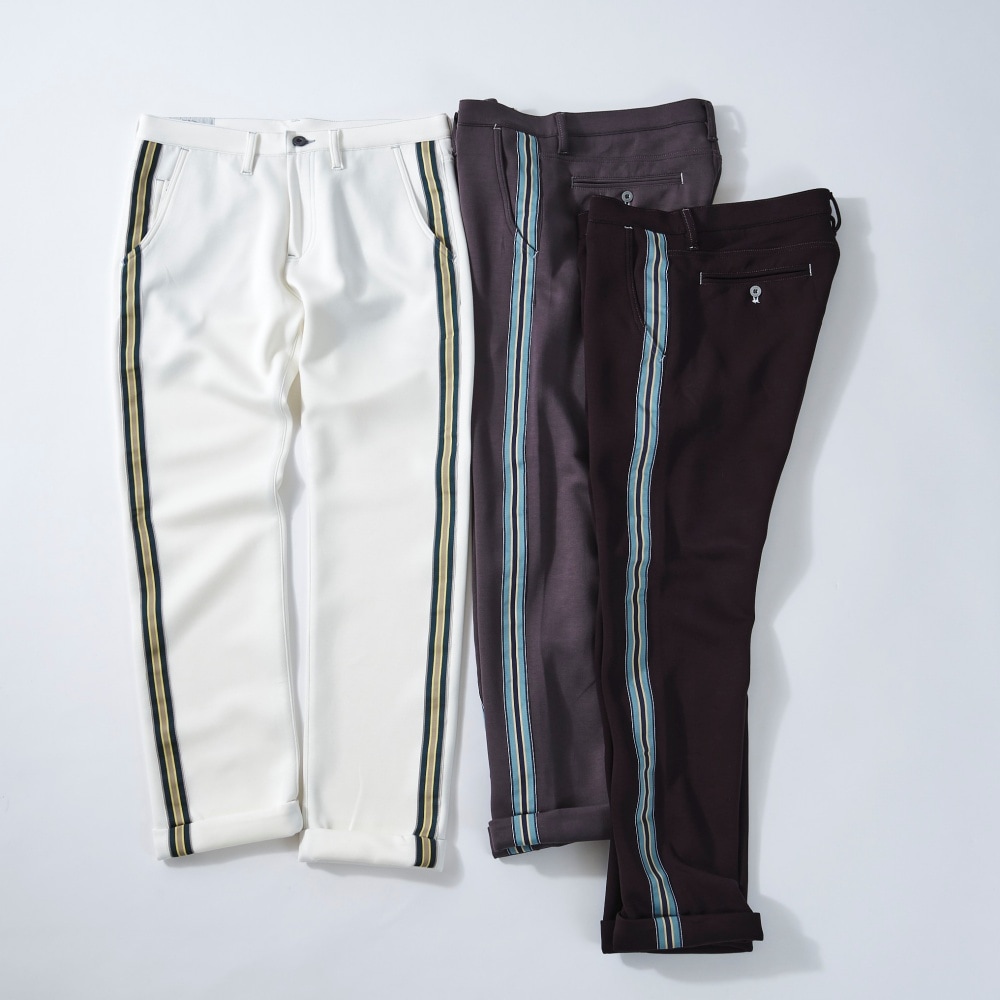 【ONO+8186】 レーヨンミックス ダンボール サイドストライプ・テーパードパンツ