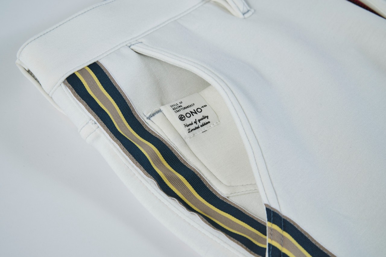 【ONO+8186】 レーヨンミックス ダンボール サイドストライプ・テーパードパンツ