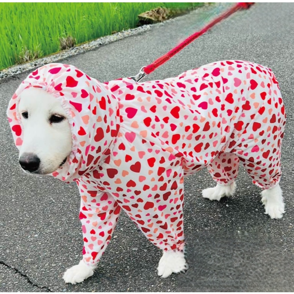 白地にいろいろな大きさの水色と青と紺色のハートがランダムに散りばめられた柄