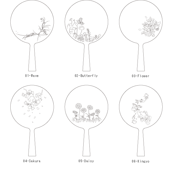 木製手鏡の裏にイラストを刻印できます