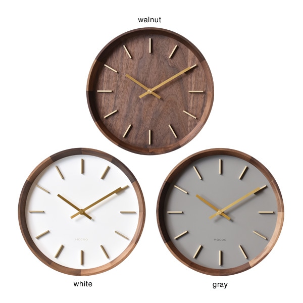 豊かな表情のウォールナットフレームに真鍮パーツが印象的な壁掛け時計