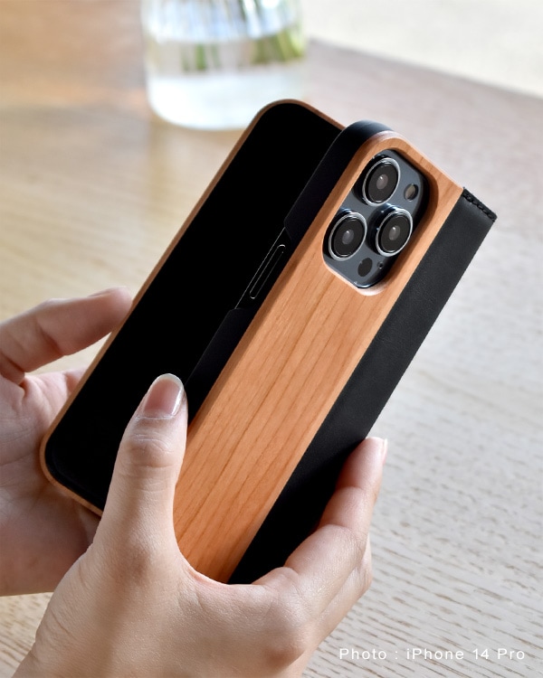 手帳型の木製スマートフォンケース iPhone 14Pro専用