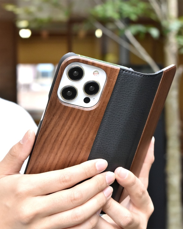 手帳型の木製スマートフォンケース iPhone 15Pro専用