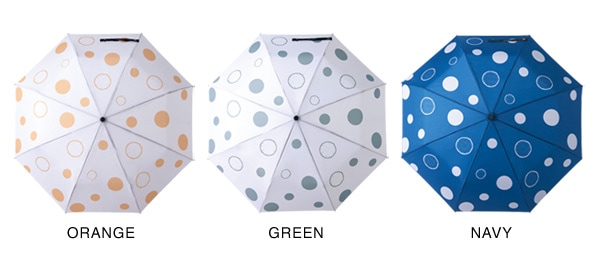 折り畳み傘のカラーはポップなオレンジとグリーン、シックなネイビーをご用意