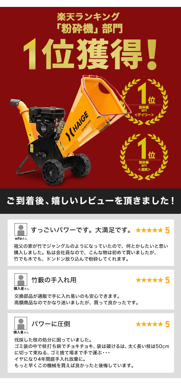 【引取限定】【下関店】ハイジ　HG-65HP-GG5　木材粉砕機　【中古】 エンジン式粉砕機 HG-65HP-GGS | 木材加工関連,ウッドチッパー | HAIGE