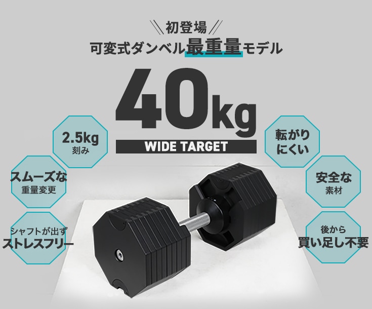 片手で重量変更 ハイガー 可変式ダンベル【ダンベル 40kg 2個 + 専用 