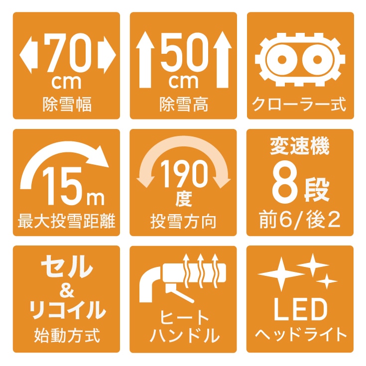 HAIGE(ハイガー)除雪機 HG-K1101Q 除雪幅70cm 除雪高50cm 自走式 ヒートハンドル標準装備 LEDライト標準装備 鉄オーガ