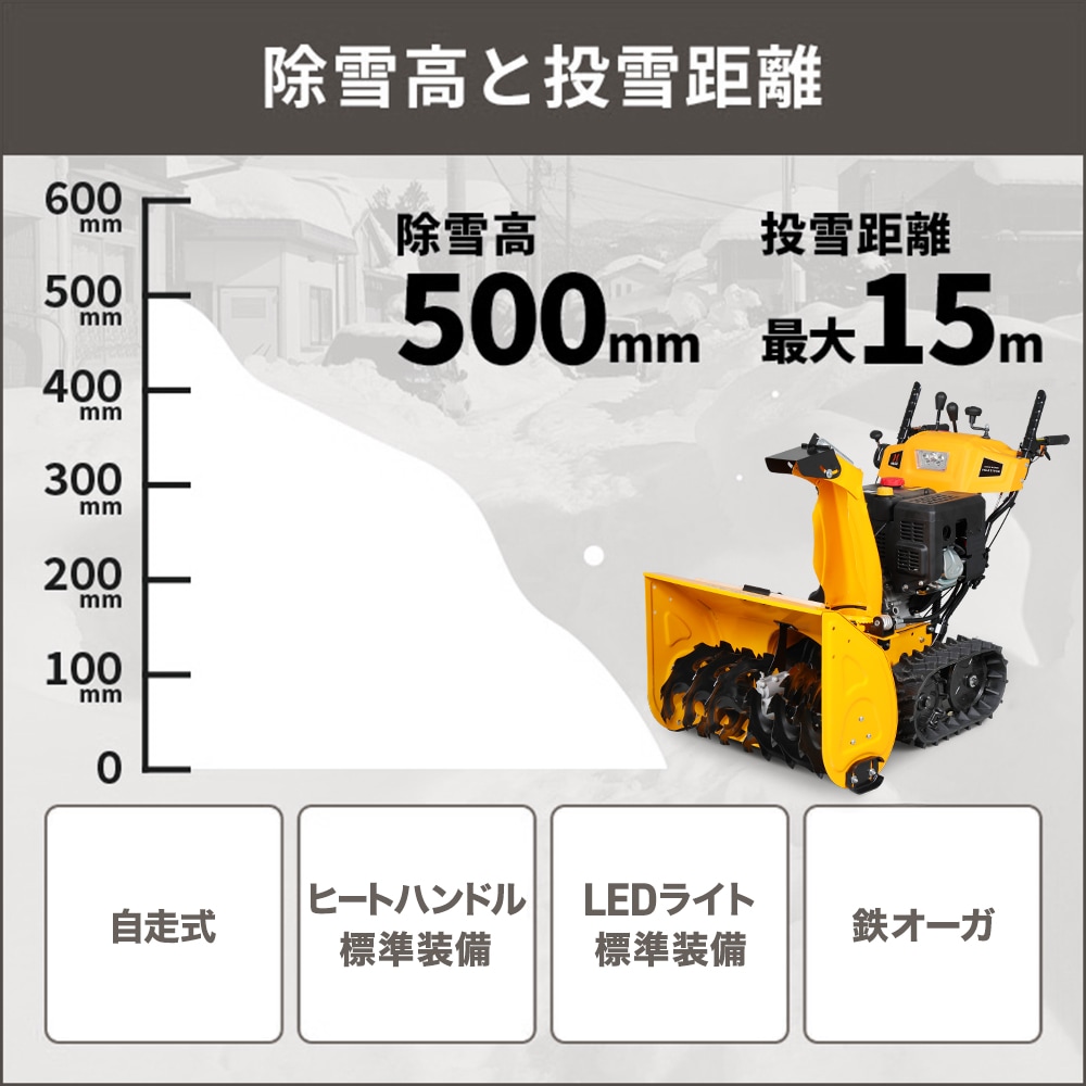 HAIGE(ハイガー)除雪機 HG-K1101Q 除雪幅70cm 除雪高50cm 自走式 ヒートハンドル標準装備 LEDライト標準装備 鉄オーガ