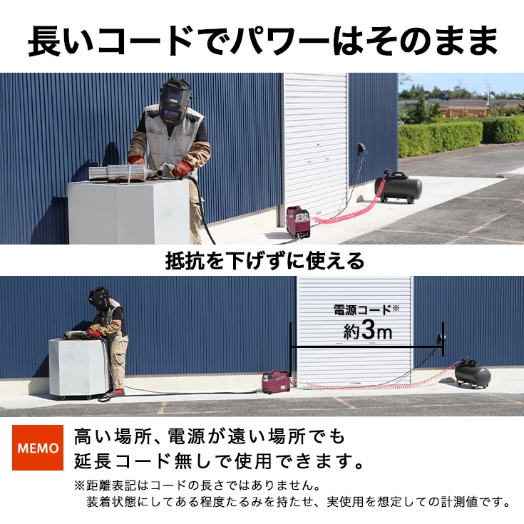 長いコードでパワーはそのまま