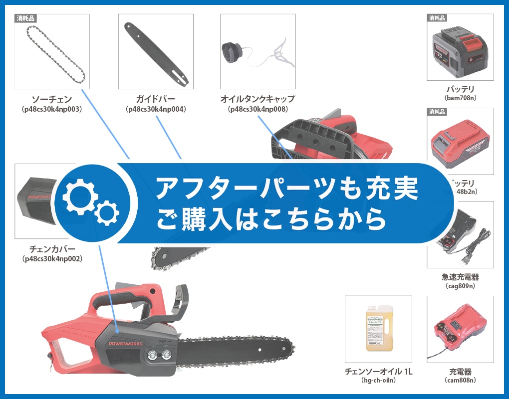 POWERWORKS 充電式 電動チェーンソー（48Vバッテリーセット）12インチ 