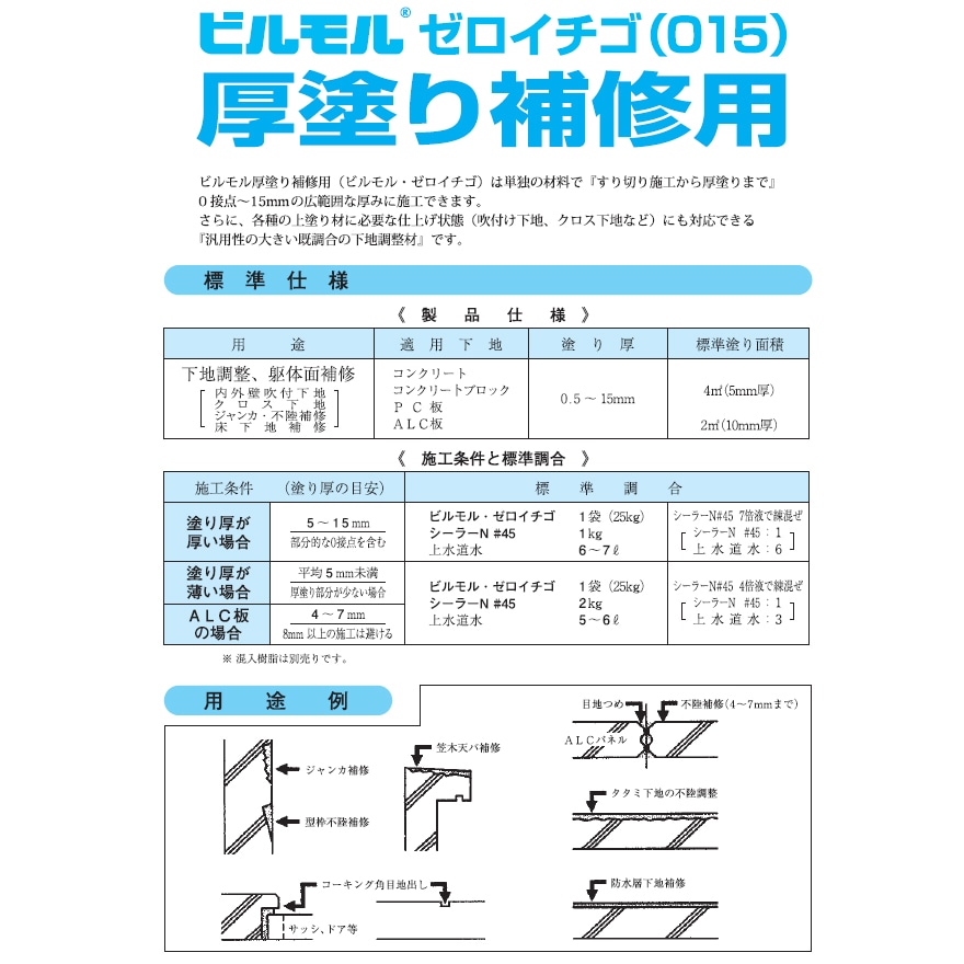 豊運、ビルモルゼロイチゴ（25kg/袋）厚塗り補修材。