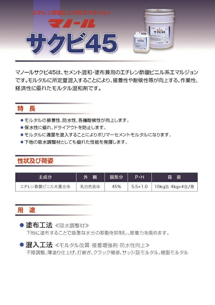 サクビ45 16kg／18kg 株式会社マノール | 左官材料なら日曜左官