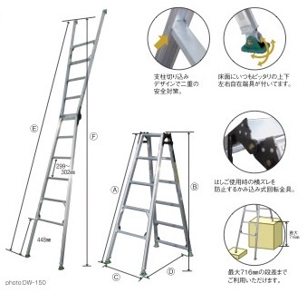 四脚調節式脚異長はしご兼用脚立 ピッチ(大きな段差用) DW-180 株式