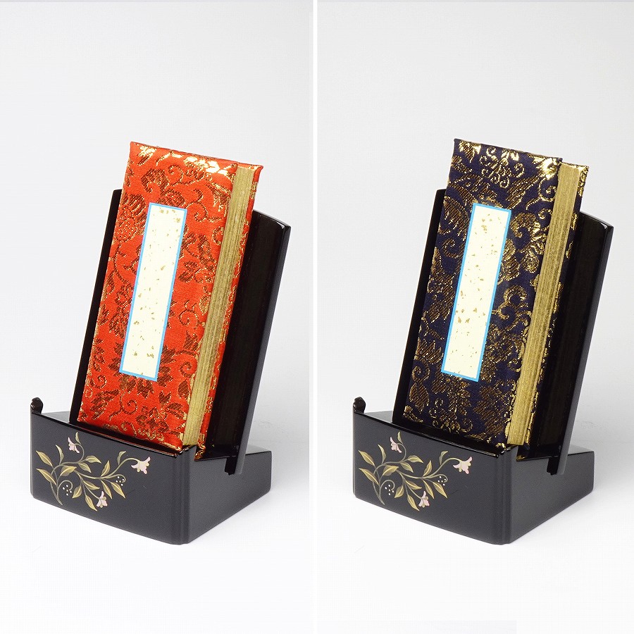 過去帳台】 オリジナル黒塗上蒔絵 更紗 3.5寸 | 過去帳・過去帳台,過去