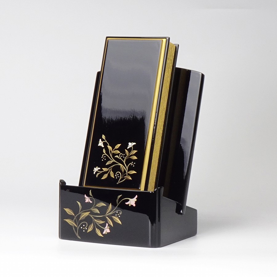 過去帳台】 オリジナル黒塗上蒔絵 更紗 3.5寸 | 過去帳・過去帳台,過去