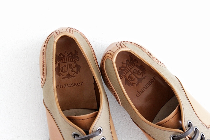 chausser ショセ ナチュラルコードバン プレーントゥレースアップシューズ C-740 コードバン×キャンバスモデル cordovan メンズ  靴-hana shoes & co.