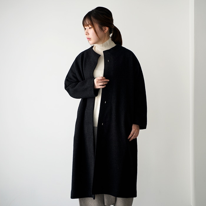 evam eva エヴァムエヴァ press wool long coat プレスウール ロング コート E243K093 圧縮ウール ノーカラー